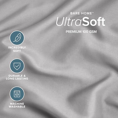 Image of Bare Home Microfiber Pillow Cases - King 20x36 - Cooling Pillowcases - Double Brushed - Easy Care - Envelope Closure (King Pillowcase Set of 2, Light Grey)