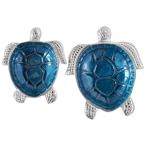 Deco 79 Aluminum Metal Turtle Decorative Bowl Decorative Bowl Enameled Decorative Containers with Silver Metal Exterior, Set of 2 Decorative Keepsake Boxes 10", 8"W, Blue by Deco 79 - Image 8