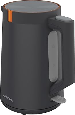 Grundig – WK 5320 Wasserkocher – 1,7 Liter Kapazität – 2200 Watt Leistung, Abschaltautomatik, Trockengehschutz – Edelstahl, Heizelement, 360° Basis – Grau/Terracotta