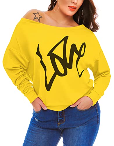 Am Clothes Womens Tops Plus Size Sweatshirts Sweaters Shirts Long Sleeve Oversized Fall Off Shoulder T-Shirts Yellow S #TOP26