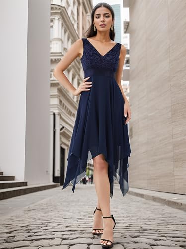 Image of Ever-Pretty Women's Spring V Neck Lace Chiffon A Line Prom Dresses Semi Formal Cocktail Wedding Guest Dress 0207