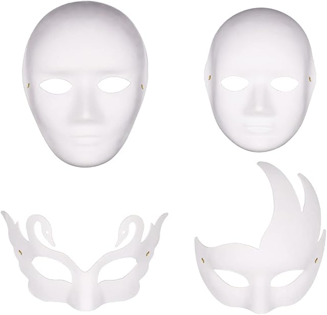 GGOUPTY Paper Mache Masks 4 Style 12PCS DIY Full Face Mask White Masquerade Paintable Art Masks for Design Mask Halloween Christmas Makeup parties Theme Party