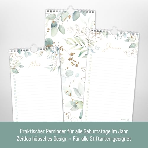 Häfft® Geburtstagsplaner Wandkalender immerwährend Blattgold 12 x 30 cm, Geburtstagskalender undatiert, Wandplaner jahresunabhängig - nachhaltig & klimafreundlich