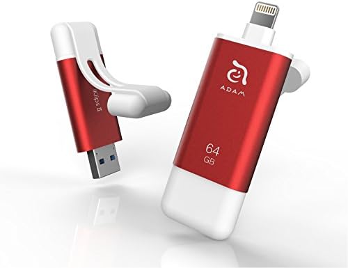 ADAM elements iKlips II MFi Certified USB Flash Drive for iPhone, iPad - Touch ID + Face ID Protected USB 3.1 Memory Stick External Storage with App (64GB, Red)