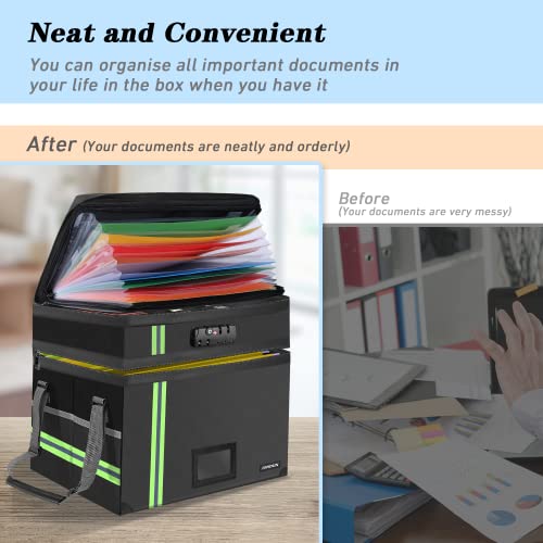 Jundun File Box,2- Layer Fireproof Document Box With 13 Pockets File Folder, File Storage Organizer Collapsible Portable File Box With Lid,Home Office File Cabinet For Hanging Letter/Legal Folder #TOP2