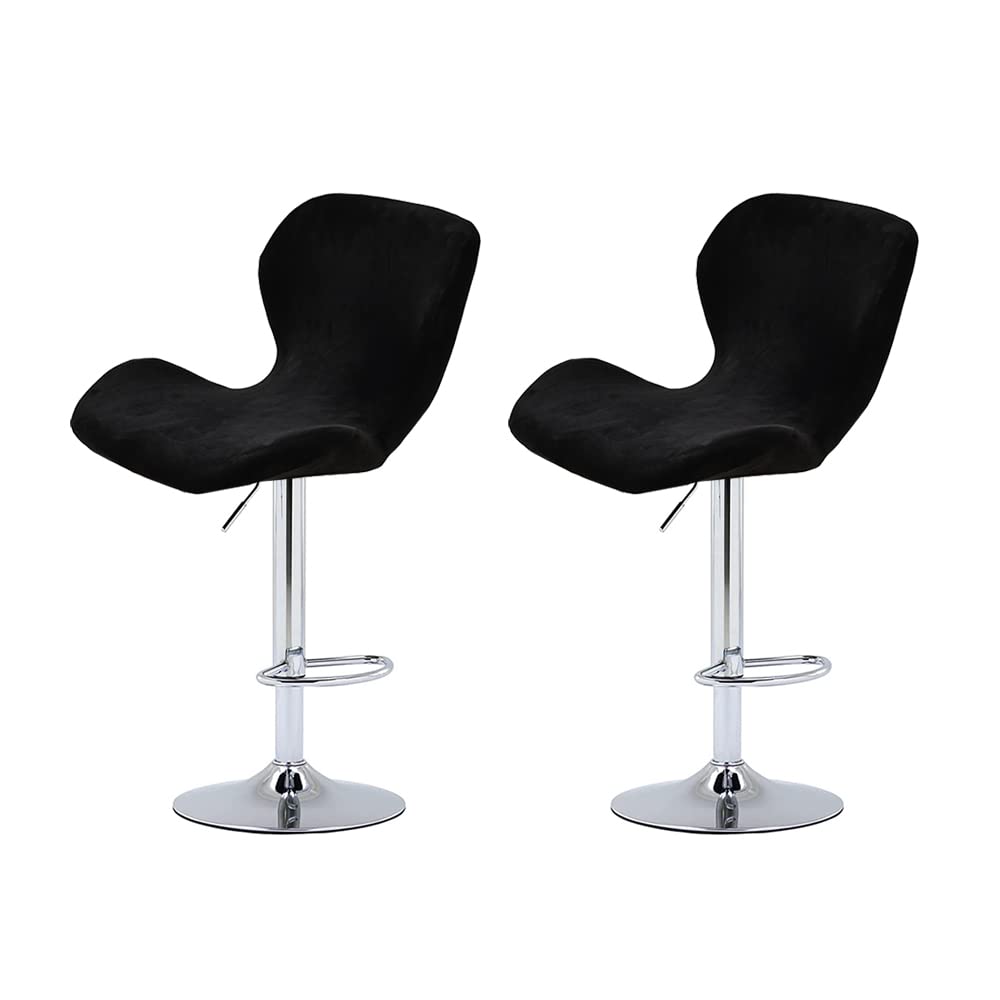 XMNTG Set of 2 Stretch Black Velvet Bar Stool Chair Covers Kitchen Swivel Stools Slipcovers Curved Short Back Chair Covers Chair Protector Covers for Counter Bar Office Pub Kitchen(Black, 2PCS)