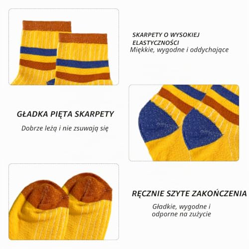 5 par skarpet w paski z blokiem kolorów, damskie skarpety do połowy łydki, modne i uniwersalne skarpety, skarpetki retro, miękkie i wygodne skarpetki, oddychające skarpety, Wielokolorowy, Medium