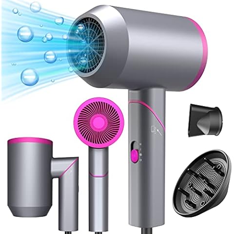 Haartrockner Negative Ionen, 1800W Profi Föhn mit Diffusor & Konzentrator für Glätten Schnelles Trocknen, Reisefön Klappbar Klein Ultraleichter Haarfön, für Frauen, Männer und Friseursalon (grau) Cover