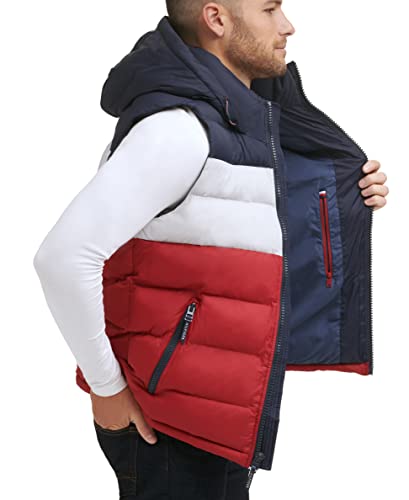 Tommy Hilfiger Men's Quilted Puffer Vest, Midnight/Ice/Red Hoody, X-Large #TOP3