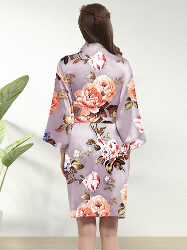 WJing Yi Jia 2Pcs Womens Floral Kimono Robe Silk Robes Bride Bridesmaid Satin Robes Bridal Dressing Gown Silky Bathrobe