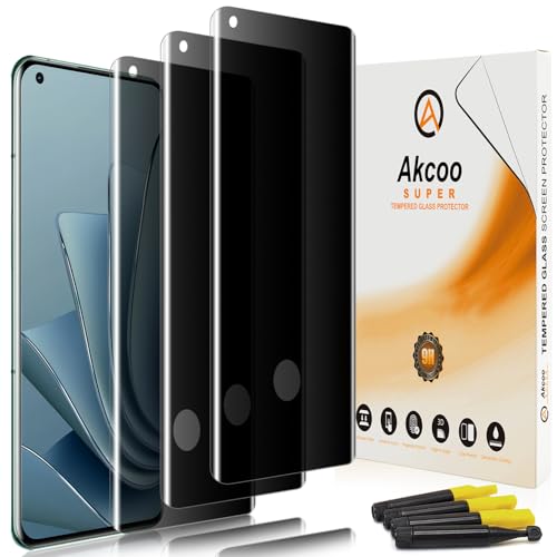 Akcoo Privacy Screen Protector for OnePlus 10 Pro [3 Pack] Tempered Glass UV Set Anti Spy 9H Hardness Scratch Resistant Fingerprint-ID Compatible
