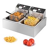 Deep Fryer with Basket, 3400w 9.1Qt Oil Tank / 4Qt Basket x 2, Stainless Steel Countertop Electric Fryer for Home and Commercial Use, Oil Fryer with Temperature Control and Double Overheat Protection