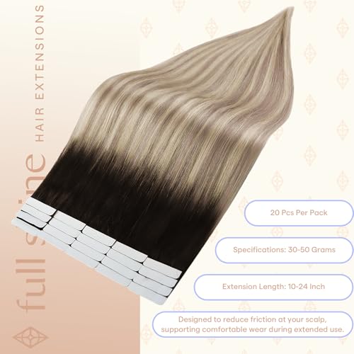 Image of Full Shine Human Hair Extensions Tape in, Brown Beige Blonde Ombre 16 Inch | 50g 20PCS, Invisible Tape Ins Human Hair Extensions, Seamless Straight Finish Party Wear for Dimensional Blonde Look