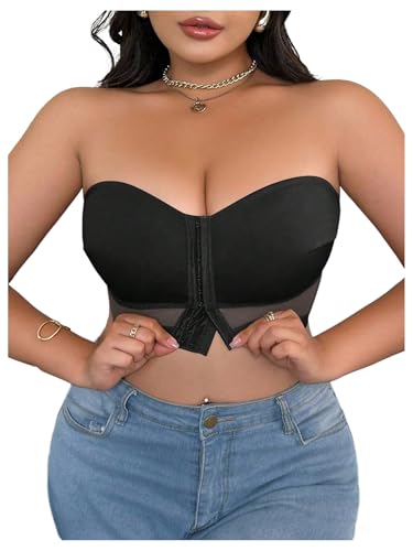 Image of MakeMeChic Women's Plus Size Strapless Bras Front Closure Half Push Up Bra Bandeau Wireless Bralette for Large Bust