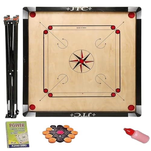Image of KMT 32 Inch Carrom Board Full Size Matte Finish | Smooth Playing Surface | Assam Plywood| Indoor Board Game for Kids & Adults | Family Recreation & Skill Practice (32 x 32 Inches with Stand Style D)