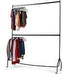 House of Home Heavy Duty 7FT H x 6FT L 2 Tier Clothes Rail In Black - Clothes Rack For Bedroom, Double Clothes Rail, Quality Hanging Storage No Tools Required - Easy to Erect & Collapse