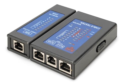 DIGITUS Netzwerkkabel Tester - für RJ45- & RJ11-Kabel - mit PoE-Prüfgerät - Abschirmungserkennung - für CAT 5, CAT 5e, CAT 6 und CAT 6A Kabel - Schwarz