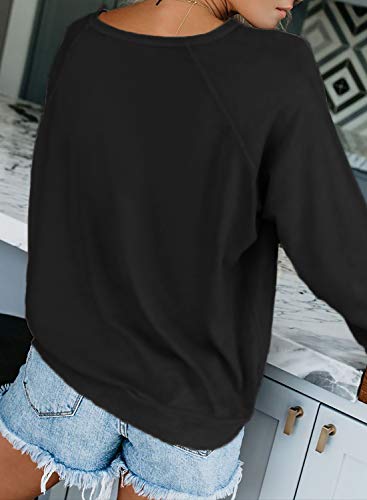 Dokotoo Womens Loose Fit Crewneck Long Sleeve Solid Color Casual Fashion Basic Sweatshirts Pullovers Ladies Winter Plain Tops T Shirts Blouses Outerwear Black Medium