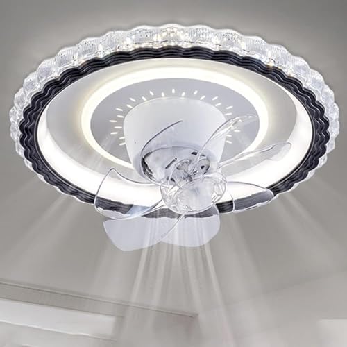 Ventilador de Techo con luz, Cabezal oscilante de 360°, silencioso, con Control Remoto Regulable, 50 cm, 6 velocidades, 3 Colores, para Dormitorio, Comedor y Cocina, Color Negro