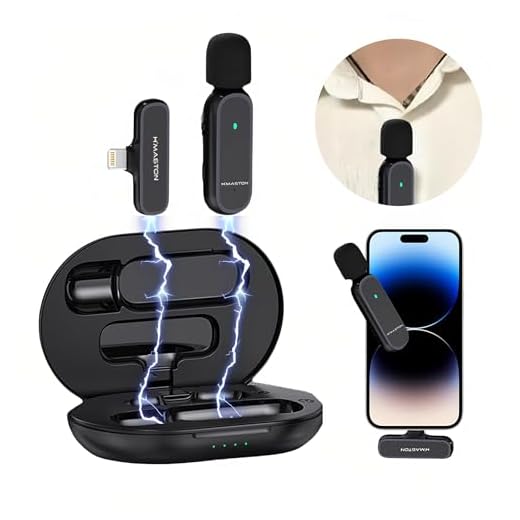 H'MASTON Microfone de Lapela Sem Fio Professional 2 em 1 Microfone com Estojo de Carregamento Redução de Ruído para Gravação Compativel com iPhone (MK-05 LIGHTNING)