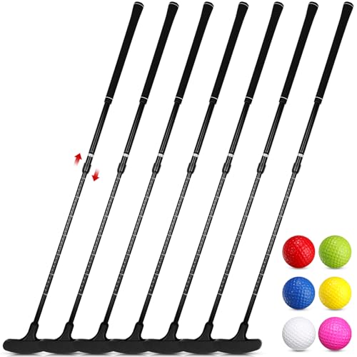 Wettarn 6 Set Golf Putters for Men and Women Two Way Mini Golf Putter with 6 Golf Balls Kids Putter Bulk for Right or Left Handed Golfers Adjustable Length Golf Clubs Set (Blcak)