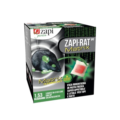 Zapi Garden | Zapi-RAT Matrix Pasta Topicida, Esca Rodenticida in Pasta Fresca Appetibile per Topi e Ratti, Astuccio 1,5Kg, 3 Buste da 510g con Zip Salvafreschezza