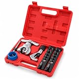 KATSU Kit de Herramientas Abocinado de Tubos Métrico e Imperial Herramienta Abocinamiento Manual Tubos Cortador Expansor Cobre Escariador para Reparación de Refrigeradores 371216
