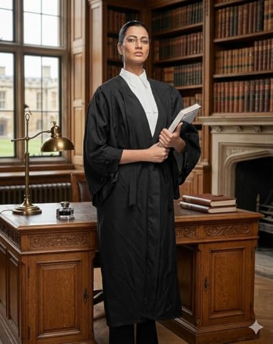 Image of Advocate Butter Crepe Gown Professional Lawyer Court Gown Legal Wear Court Dress for Lawyers Advocates Unisex Black