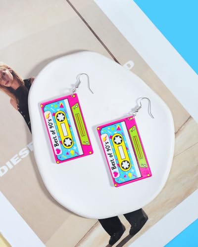 Nylry Retro Neon Cassette Tape Drop Earrings for Women – 80s & 90s Party Accessories, Vibrant Acrylic Jewelry for Costume and Everyday Wear - Image 5