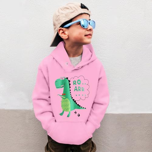 Boys' Long Sleeve Hooded Sweatshirt Boys Sweatshirts Crewneck Truck Shirt Dinosaur Long Sleeve Lightweight (5-6 Years) Pink3
