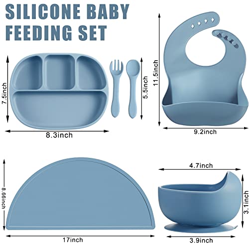 14 Pack Baby Led Weaning Feeding Supplies, Silicone Toddlers Feeding Set Included Adjustable Bibs Suction Plates And Bowls Silicone Placemats Soft Spoons Forks Cups, Baby Self Eating Utensil Set #TOP1