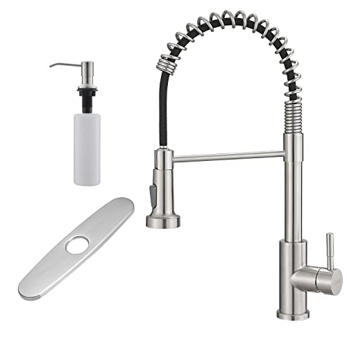 Gimili Spring Kitchen Sink Faucet With Deck Plate & Soap Dispenser,Brushed Nickel #TOP21