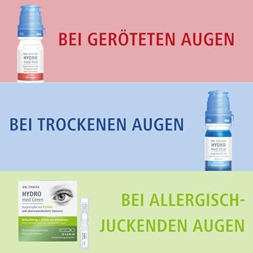 Dr. Theiss HYDRO med Blue Augentropfen mit pharmazeutischer Hyaluronsäure | Befeuchtet & mindert Rötungen bei trockene Augen und intensiviert so das Augenweiß | Blue Drops | ohne Konservierungsstoffe