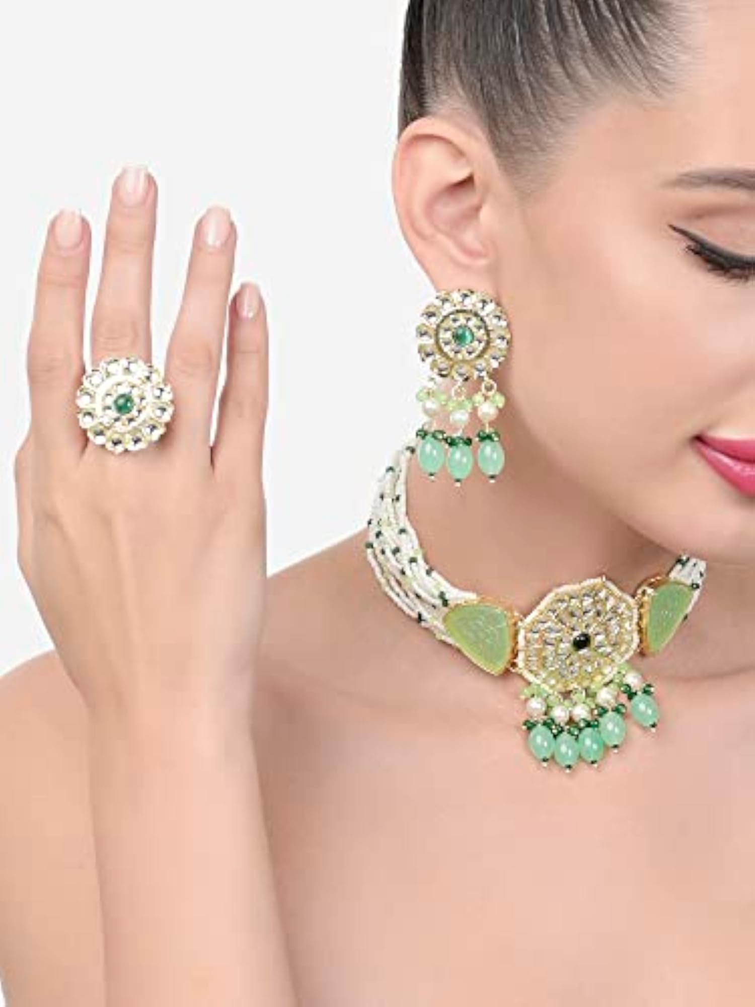 Stones Beads Multistrand Choker Necklace Set - ZPFK15447