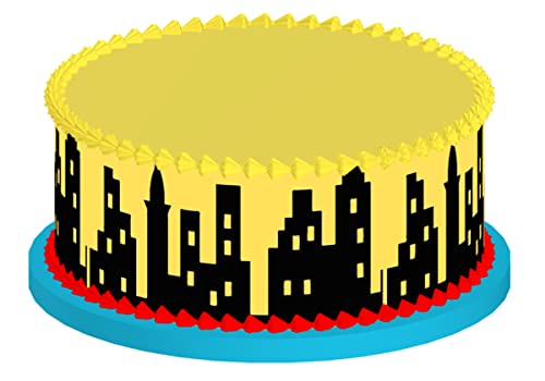 Cakesupplyshop Scenic Theme Stick On/Lay On Cake Border Decoration Toppers (Super Hero Lighted City Backdrop) #TOP6