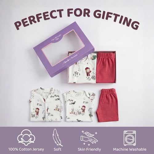 Image of Haus And Kinder Baby Clothes Set For 0-6 Months - Pack Of 5 | 5-piece Newborn Outfit With Onesie, T-shirt, Pants, Shorts, Vest ? Soft Jersey Cotton Infant Apparel | Scarlet Print For Boys & Girls