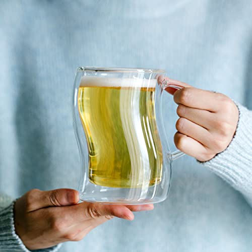 BTaT Double Walled Glass Beer Mugs, 4 Pack, 16 oz(500 ml), Freezer Safe, Stein Style - Image 5