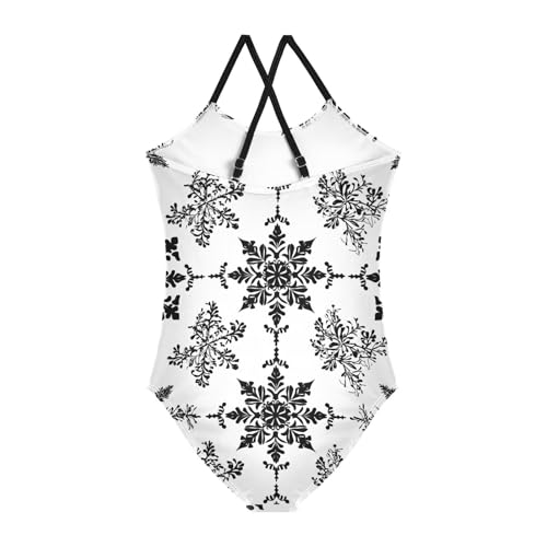 KLL Snowflake Black and White Background Toddler Girls 1-Piece Swimsuits Beach Swimming Suits Adjustable Strap Quick Dry2