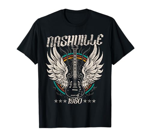 Nashville 1950 Music City Guitarra Rock and Roll Vintage Camiseta