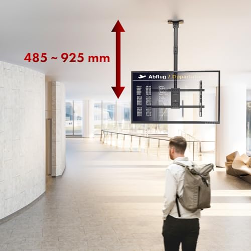 Maclean TV‑Deckenhalterung 43–86″ | 60 kg Tragfähigkeit | Neigbar −25° Schwenkbar 180° Höhenverstellbar 485‑925 mm | VESA bis 600×400 mm | Kabelmanagement | Schwarz Stahl – Bild 6