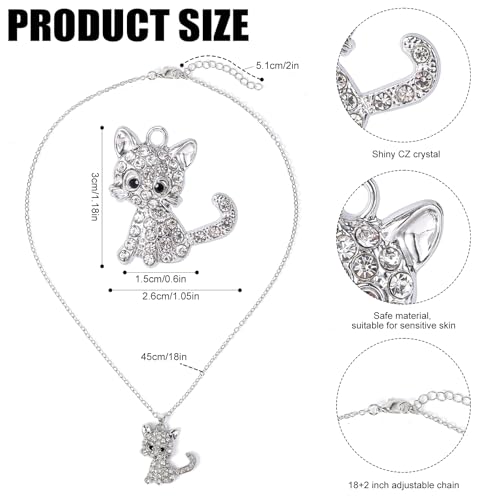 Kitty Pendant Necklace, 18+2 Inch Extension Chain Cute Small Cat Rhinestone Necklace Sparkling Cat Pendant Necklace Cat Jewelry Cat Necklace for Women Gifts2