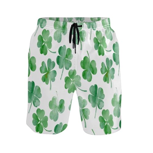 St Patricks Day Clover Leaf Men's Swim Trunks Beach Shorts Quick Dry Swim Board Shorts Bathing Suits S