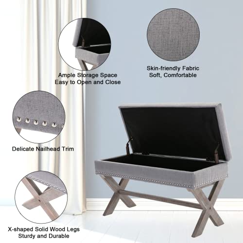 Cimoo Bedroom Storage Ottoman Bench Fabric Upholstered Bed Bench Accent Hallway Bench For End Of Bed, Entry, Kitchen, Dining Room-36 Inch, Grey #TOP3
