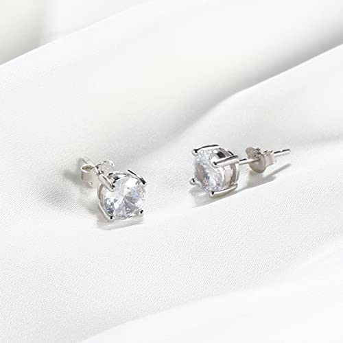 Milacolato 2 Pairs Sterling Silver Stud Earrings For Women Men Round Square Cubic Zirconia Simulated Diamond 6Mm #TOP5