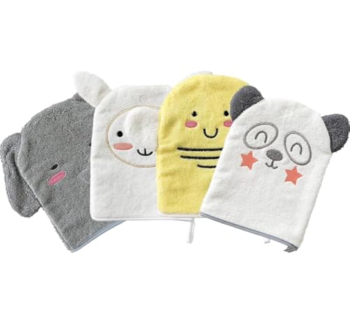 Image of Idea Liftoff™ Baby Wash Cloth Bath Mits (4 Count Assorted), Gray, White, Yellow, Pink