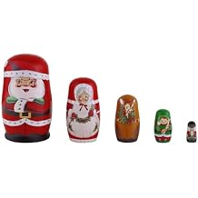 Mr. Christmas Set of 5 Nesting Wooden Christmas Figurines with Santa, Mrs. Claus, Reindeer, Elf, and Nutcracker, Hand Painted Holiday Decoration