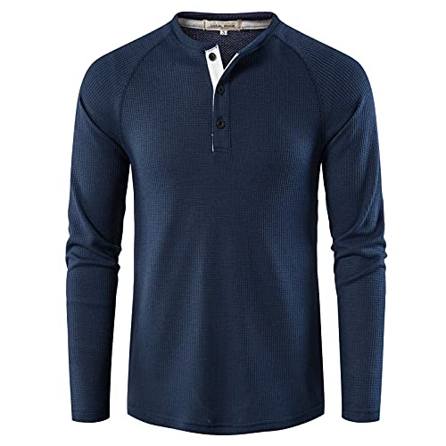 Henley Shirt Men Moisture Tshirt Grandad T Shirt Raglan Long Sleeve Tartan Autumn Shirts Men's Stand Collar Loose Fit Henleys Top Color Block Beach Holiday Outing Tee Tops Size S-2xl A-blue