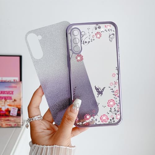 Image of for Note 10 case Case,Galaxy Note 10 case for Women Gradual Change Glitter Crystal Soft TPU Stylish Butterfly Floral Heart Clear Protective Cover with Strap for Samsung Galaxy Note 10 (Purple)