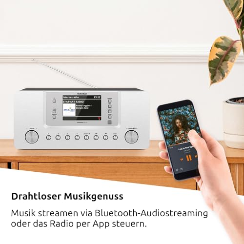 TechniSat DIGITRADIO 574 IR – Stereo-Internetradio (DAB+, FM, WLAN, Bluetooth-Audiostreaming, 4 Zoll Farbdisplay, USB, AUX in, Kopfhöreranschluss, Wecker, 10 Watt, App-/Fernbedienung) Silber