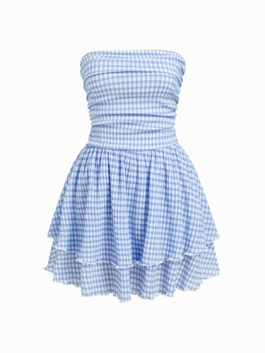 Image of CIDER Women's Summer Cocktail Dress - Tube Ruched Ruffle Mini Dress | Strapless, Country Concert, Western Cowgirl Outfits